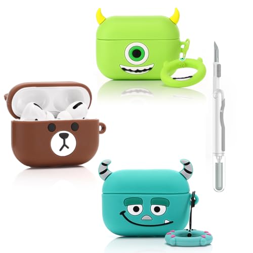 (3Packung+Reiniger Stift) TAOCHEN Hülle für AirPods Pro 2nd/1st Erzeugung Drahtlose Ohrhörer mit 3-in-1 Reinigung Pen Kit, Cute Cartoon Haut Design Silikon Ladetasche Schutzhüllen für AirPods Pro 1/2 von TAOCHEN
