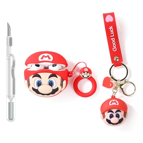 TAOCHEN Hülle und Reinigung Stift für AirPods 3rd Erzeugung Ohrhörer, Silikon Cartoon Aufladung Schutz Fall und 3-in-1 Reinigung Pen für AirPods 3 Drahtlose Ohrhörer mit Puppe und Anti-Lost Lanyard von TAOCHEN