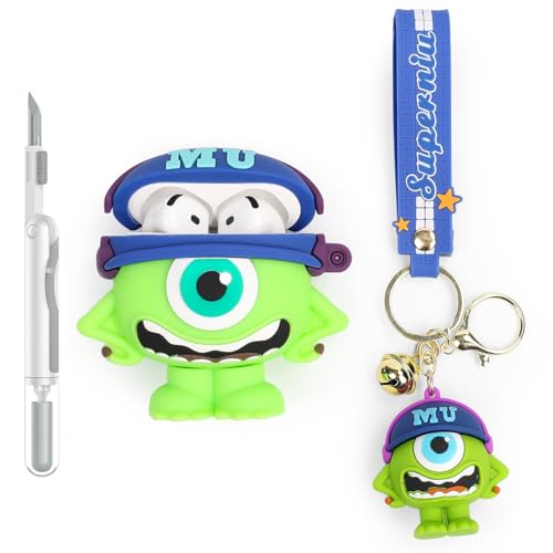 TAOCHEN Hülle und Reinigung Stift für AirPods 4th Erzeugung Ohrhörer, Silikon Cartoon Aufladung Schutz Fall und 3-in-1 Reinigung Pen für AirPods 4 Drahtlose Ohrhörer mit Puppe und Anti-Lost Lanyard von TAOCHEN