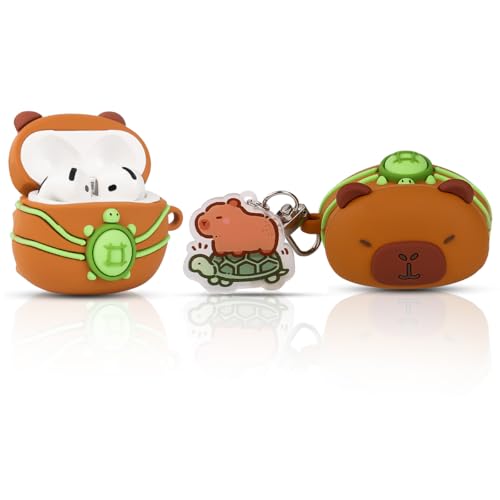 TAOCHEN Hüllen für AirPods 4 Drahtlose Ohrhörer (2024) mit Karabiner- Silikon Aufladung Schutzhülle mit Niedlich Cartoon Haut Design für AirPods 4th Erzeugung Kopfhörer (PPcapybara) von TAOCHEN
