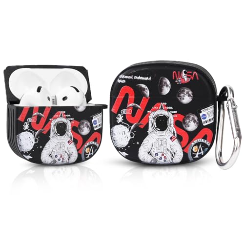 TAOCHEN Hüllen für AirPods 4 Drahtlose Ohrhörer (2024) mit Karabiner- TPU Aufladung Schutzhülle mit Cartoon Haut Design für AirPods 4th Erzeugung Kopfhörer (Astronaut) von TAOCHEN