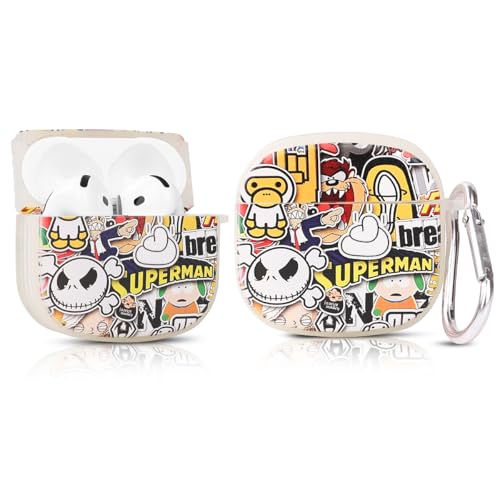 TAOCHEN Hüllen für AirPods 4 Drahtlose Ohrhörer (2024) mit Karabiner- TPU Aufladung Schutzhülle mit Cartoon Haut Design für AirPods 4th Erzeugung Kopfhörer (CTfamilie) von TAOCHEN