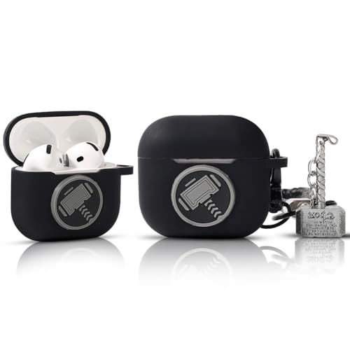 TAOCHEN Hüllen für AirPods 4 Drahtlose Ohrhörer (2024) mit Puppe und Karabiner- Silikon Aufladung Schutzhülle mit Cartoon Haut Design für AirPods 4th Erzeugung Kopfhörer (Hammer) von TAOCHEN