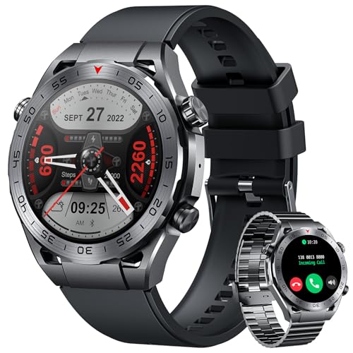 Smartwatch Fitnessuhr Uhren Armbanduhr mit Telefonfunktion: 1.42" Herren Smart Watch Bluetooth Anruf mit Schlafmonitor Schrittzähler Uhr Pulsuhr 100+ Sportmodi Fitness Armbanduhr für Android iOS von TAOLOON