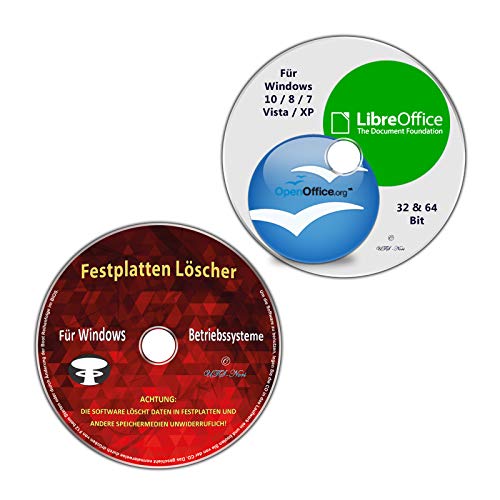 OpenOffice & LibreOffice, vorlagen & Softwarepaket + Festplatten Löscher & Formatiere, Datenvernichter, Sichere Datenlöschung für Windows 10 / 8 / 7 / Vista / XP (32 & 64 Bit) (2 CD/DVD Spar-Set) von TAPEVISION