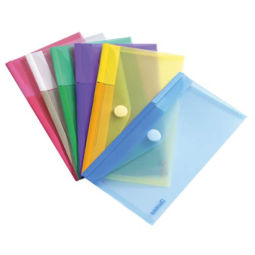 TARIFOLD T-Collection Dokumententasche/Plastik Mappe mit Klettverschluss für DIN-lang (M65) - 6 STK. Farbig Sortiert (Blau, Lila, Grün, Gelb, Rosa, Transparent) - 510279 von TARIFOLD