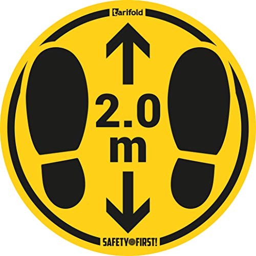 TarifoLD Fr 197856 - Warnaufkleber"Halten Sie Ihre Entfernung" | Markierung und Beschilderung auf rauen und unebenen Oberflächen | Ø 350 mm | gelb/schwarz, 2 Stück von TARIFOLD