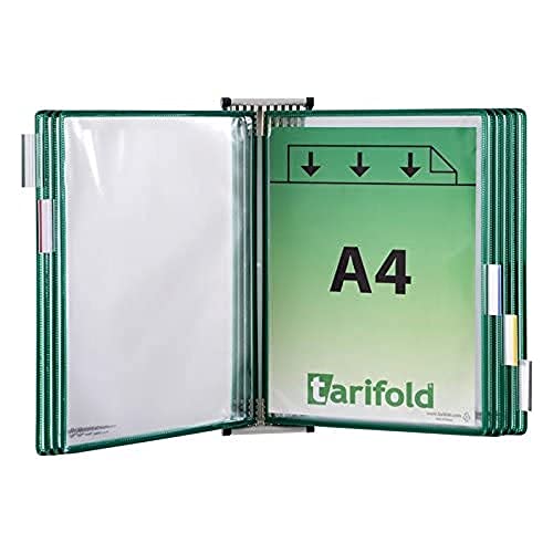 Tarifold Fr 414105 – Wandhalterungsset aus Metall mit 10 Hüllen, A4, PVC, Rahmen, Grün von TARIFOLD