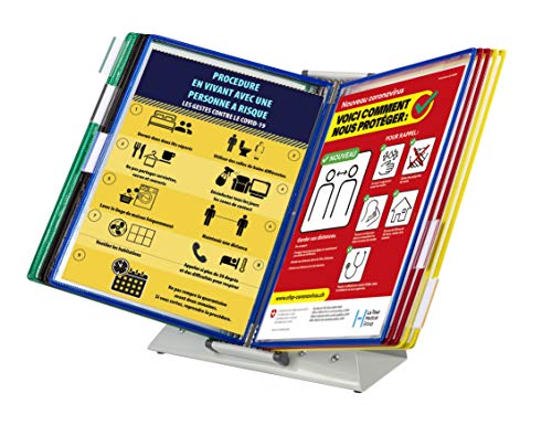 Tarifold Fr 434129 Tischaufsteller | Sterifold Notenständer Set"antimikrobiell" mit 10 A4 Hüllen für die Konsultation und Präsentation von Dokumenten, Rahmen farbig sortiert von TARIFOLD