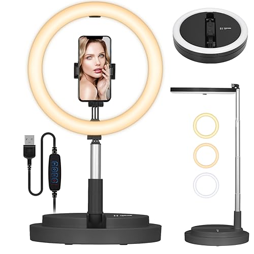 TARION Ringlicht mit Stativ LED Ringleuchte: Tisch Ring Light 11,8 Zoll Ringlampe Lichtring Faltbare Ringlight mit Handyhalterung Handy Stativ für Smartphone Video Fotografie Live Steaming(Schwarz) von TARION