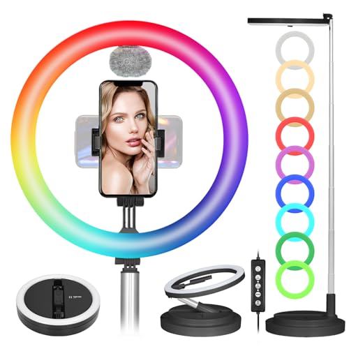TARION Ringlicht mit Stativ Ringleuchte RGB: LED Ring Light 11,8 Zoll Tisch Ringlampe Faltbare Lichtring mit Handyhalterung Handy Stativ für Smartphone Video Fotografie Live Steaming(Schwarz) von TARION