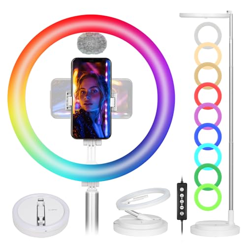 TARION Ringlicht mit Stativ Ringleuchte RGB: LED Ring Light 11,8 Zoll Tisch Ringlampe Faltbare Lichtring mit Handyhalterung Handy Stativ für Smartphone Video Fotografie Live Steaming(Weiß) von TARION