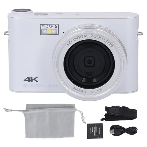 4K Digitalkamera 64MP HD Touchscreen Compact Travel Camera mit Autofokus für Fotografie -Enthusiasten (White) von TARSHYRY