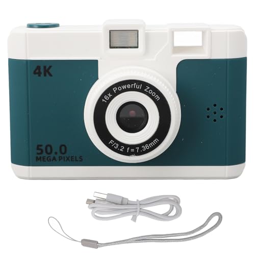 50MP 1080P Digitalkamera, Kompakte Kleine Kamera mit 8-fachem Digitalzoom, 2,4-Zoll-Bildschirm, 800-mAh-Akku für Videoaufnahmen auf Reisen (Green) von TARSHYRY