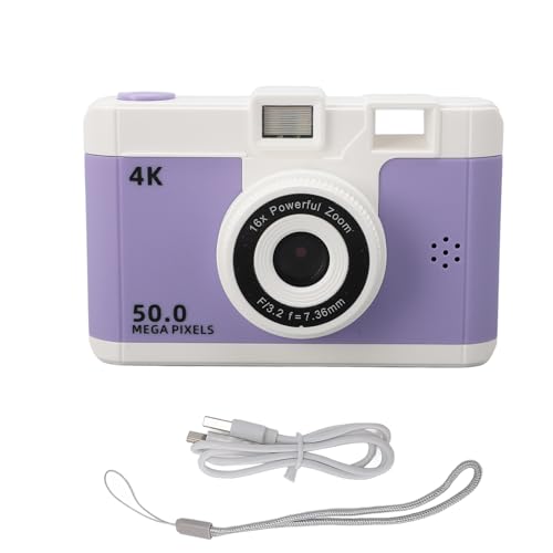 50MP 1080P Digitalkamera, Kompakte Kleine Kamera mit 8-fachem Digitalzoom, 2,4-Zoll-Bildschirm, 800-mAh-Akku für Videoaufnahmen auf Reisen (Purple) von TARSHYRY
