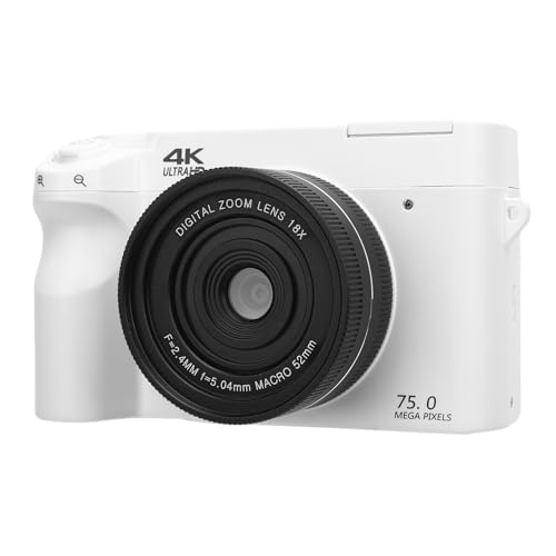 75MP 4K Digitalkamera UHD 3 Zoll LCD -Bildschirm 18x Digital Zoom WiFi -Kamera mit Blitz (White) von TARSHYRY