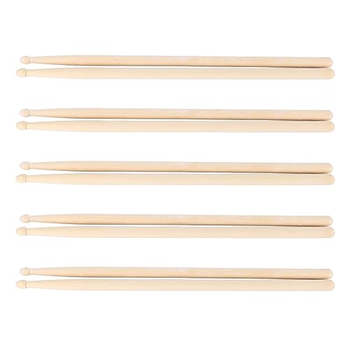 Drum Sticks, Drumsticks für Trommeln Holztrommelsticks 10 Paare Drum Mallet Classic Maple Wood Drumsticks Holz Tipp Instrument Accessoire Zum Ersatzspiel von TARSHYRY