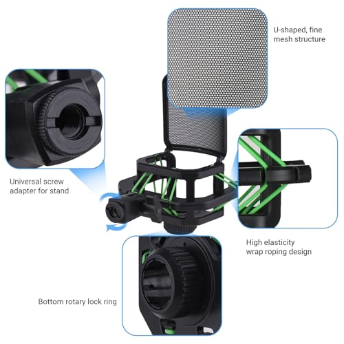Mikrofonständer, Mikrofon-Stoßhalterstoff-Kunststoff mit Metallwindgeräusch-Netto-Stoßdämpfer für Mikrofon für Durchmesser von 23,5-24,5 Mm Mikrofon (GREEN) von TARSHYRY