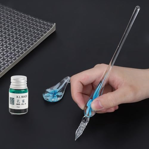 TARSHYRY Glasbrunnen Stift, Dip Fountain Stift 7.28 -Zoll -Tintenlager -Glas -Dip -Stift Zum Schreiben (hellblau) von TARSHYRY