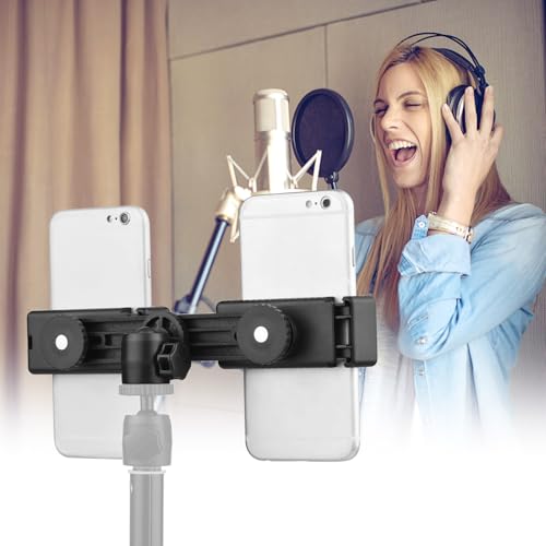 Telefonstative Mount, Stativ -Telefon -Mount Dual Telefon Adapter mit L Installationshalterungsclip auf Dem Telefonhalter für Horizontale Vertikale Selfie Stick Live Streaming (#2) von TARSHYRY