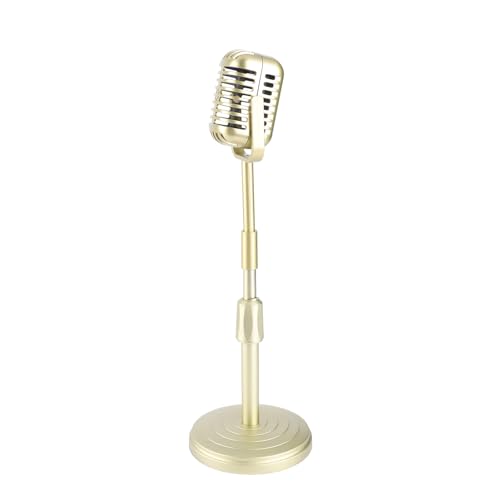 Vintage -Mikrofon -Prop Modell, Vintage Mikrofon Prop Modell Simulation Altmodischem Mikrofonmodell mit Stabiler Basis und Stützstab Retro Style Mic Set Retro (GOLD) von TARSHYRY