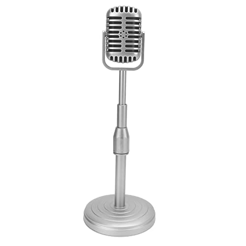 Vintage -Mikrofon -Prop Modell, Vintage Mikrofon Prop Modell Simulation Altmodischem Mikrofonmodell mit Stabiler Basis und Stützstab Retro Style Mic Set Retro (SILVER) von TARSHYRY