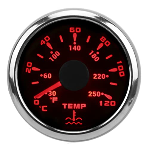 Wassertemperaturanzeige, Temperaturmesser Automobil PVC ABS 316 Edelstahl mit Kappe Wassertemperaturanzeige für Boote Wohnmobile (BLACK) von TARSHYRY