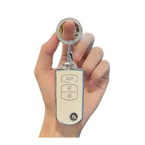 Autofernbedienungen 2 3 Tasten Weiche TPU Schlüsselhalter Für Mazda 2 3 5 6 CX7 CX9 RX8 MX5 MPV Für Demio Auto Flip Key Cover Case Shell Fob Schlüsselanhänger Schutz Autoschlüssel Hülle(3 BTN WHITE Se von TASEKI