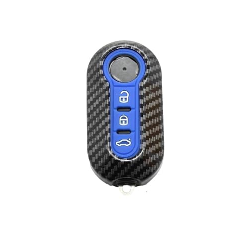 Autofernbedienungen Carbon Abs Auto Schlüsselanhänger Shell Cover Für 500L 500X Für Abarth 3-Tasten Klappschlüssel Autoschlüssel Hülle(Blue) von TASEKI
