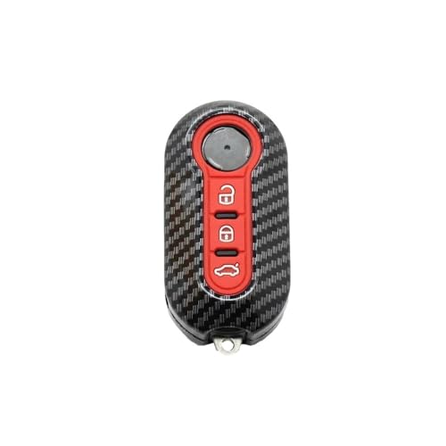Autofernbedienungen Carbon Abs Auto Schlüsselanhänger Shell Cover Für 500L 500X Für Abarth 3-Tasten Klappschlüssel Autoschlüssel Hülle(Rood) von TASEKI