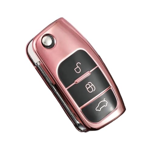 Autofernbedienungen TPU Auto Flip Key Case Cover Shell Fob Schlüsselanhänger Für Ford Für Focus 2 MK2 Für Fiesta Für Mondeo Für Galaxy Für Falcon Für Territory Autoschlüssel Hülle(Pink) von TASEKI