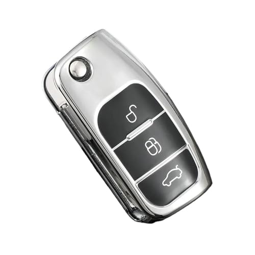 Autofernbedienungen TPU Auto Flip Key Case Cover Shell Fob Schlüsselanhänger Für Ford Für Focus 2 MK2 Für Fiesta Für Mondeo Für Galaxy Für Falcon Für Territory Autoschlüssel Hülle(Silver) von TASEKI