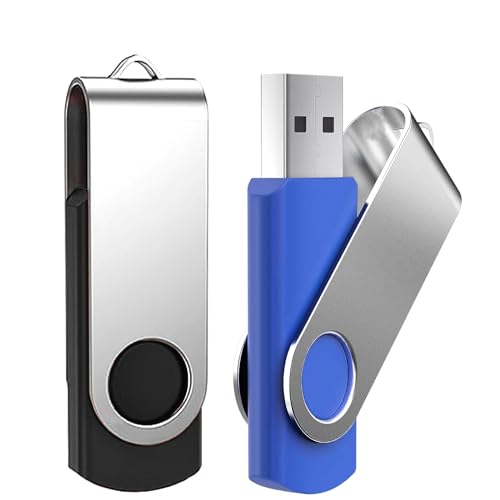 USB Stick 64GB 2 Stück TATMOHIK Schlüsselanhänger USB Speicherstick 2er Pack USB 3.0 Memory Stick Hochgeschwindigkeit USB-Flash-Laufwerk mit Drehbarer Metallclip (64 GB, 3.0,Black, Blue) von TATMOHIK