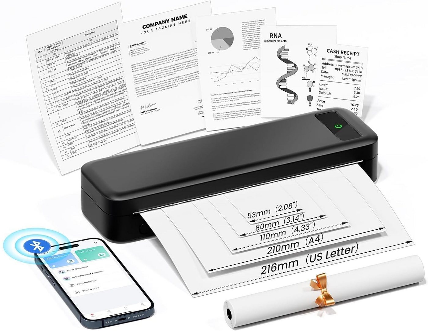 TATTMUSE A4, 300 DPI Bluetooth-Rechnungen, Lernen, tragbarer mobiler Drucker, (WLAN (Wi-Fi), mit Telefon, Laptop, monochromer Reisedrucker, nur Thermopapier) von TATTMUSE