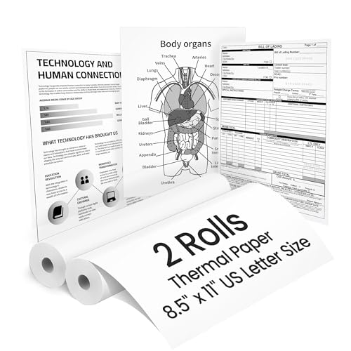 Thermopapier, 21,6 x 27,9 cm, US-Buchstabengröße, 2 Rollen, schnelltrocknendes Thermodruckerpapier, kompatibel mit A285M M835 M832 M834 und anderen tragbaren Briefdruckern Thermopapier, 21,6 x 27,9 cm, US-Buchstabengröße, 2 Rollen, schnelltrocknendes Thermodruckerpapier, kompatibel mit A285M M835 M832 M834 und anderen tragbaren Briefdruckern von TATTMUSE