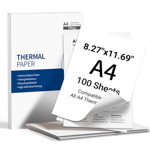 Thermopapier A4 für M835 M832 M08F Q302 M834 PJ762/PJ763MFi MT800/MT800Q und Jeder A4 Thermodrucker, 100 Blatt 210x297mm(8.27" x 11.69") Druckerpapier von TATTMUSE