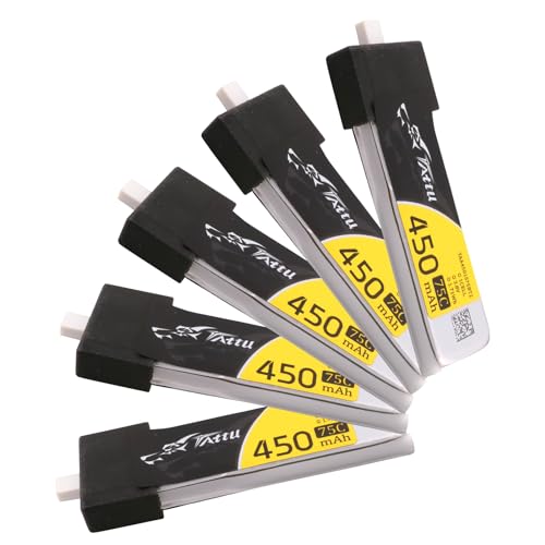 Tattu 1S Lipo Akku 450mAh 3.8V 75C 1S1P HV Lipo Akku Pack mit BT 2.0 Stecker für BETAFPV 1S Tinywhoop Drohne, Cetus Pro FPV (5PCS) von TATTU