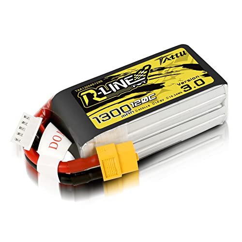 Tattu 4S LiPo Akku 1300mAh 14.8V 120C 4S Batterie mit XT60 Stecker Rline Series for FPV Racing Quadcopters Helikopter Flugzeuge und RC Drone von TATTU