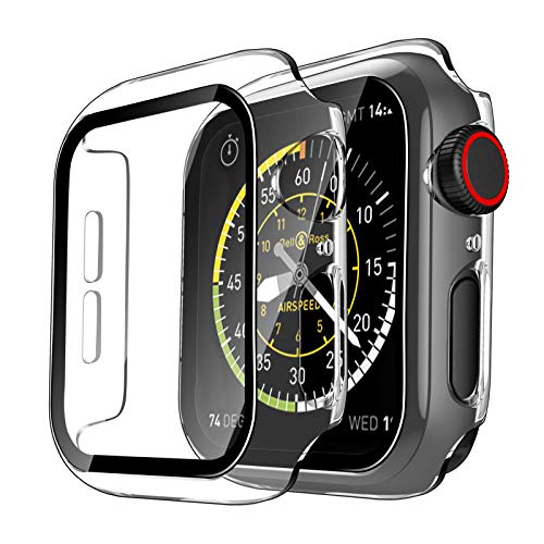 TAURI 2 Stück Hard Hülle Mit Tempered Glass Designed für Apple Watch 44mm Series SE/Series 6/Series 5/ Series 4 - Transparent von TAURI