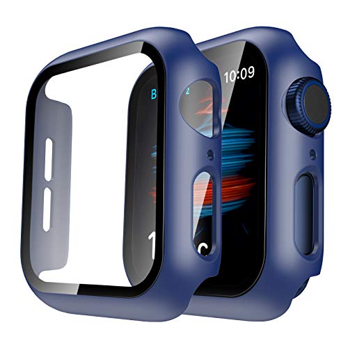 TAURI 2 Stück Hülle Mit Schutzfolie Designed für Apple Watch 40mm Series 6/5/4/SE 360° Rundum Schutzhülle Transparent HD Ultradünne PC Hardcase Kompatibel Mit iWatch 40mm - Blau von TAURI