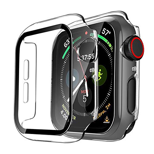 TAURI 2 Stück Hülle für Apple Watch SE/Serie 6/5/4 Schutzhülle [Vollschutz], [Berührungsempfindlich], Schlanke Stoßstangenschutzhülle für Schutzfolie Apple Watch SE 40mm - Transparent von TAURI