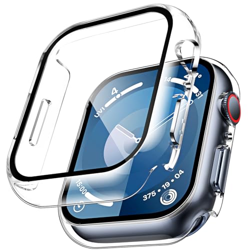 TAURI 2 Stück Schutzhülle Designed für Apple Watch 9/7/8 45mm Hülle mit Tempered GlassDisplayschutz, 360° Rundum Ultradünne PC Hard Hülle, Kratzfest Hardcase für iWatch 45mm Series 9/8/7 - Transparent von TAURI