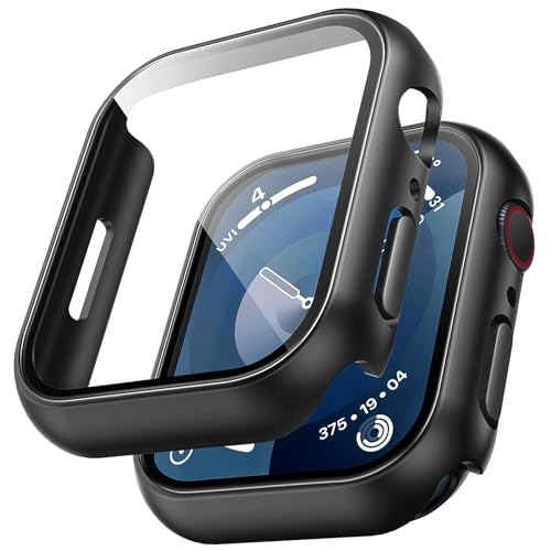 TAURI 2 Stück Schutzhülle mit Apple Watch 9/8/7 45mm Displayschutz, 360° Rundum Ultradünne PC Hard Hülle, Kratzfest Hardcase für Apple Watch Series 9/8/7 - Schwarz von TAURI