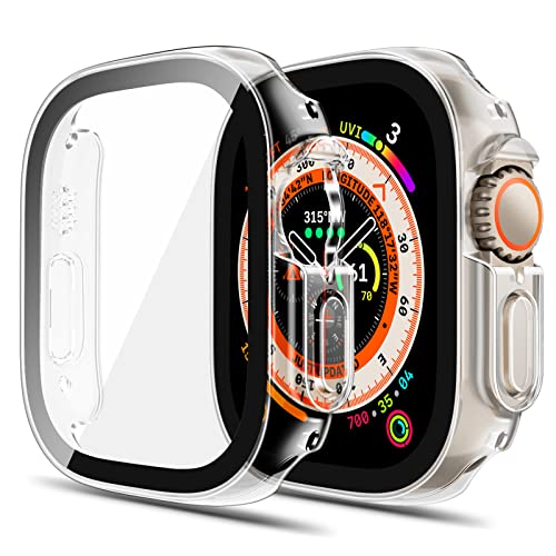 TAURI 2 in 1 Case für Apple Watch Ultra 2 (2023)/ Ultra 49mm Hülle, Hülle mit Displayschutz aus Gehärtetem Glas, 360° Rundum Ultradünnes PC Hardcase, Kratzfestes Case für iWatch 49mm - Transparent von TAURI