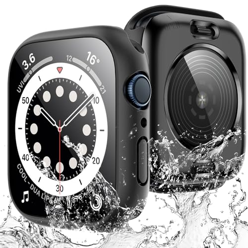 TAURI 2er-Pack wasserdichte Hülle für Apple Watch Series SE/6/5/4 44 mm, [IP67 wasserdicht Zertifiziert] mit 9H-Displayschutz aus gehärtetem Glas – Schwarz von TAURI