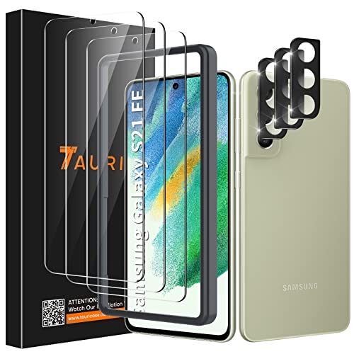 TAURI 3+3 Stück Schutzfolie Designed für Samsung Galaxy S21 FE 5G Schutzfolie (6.4 Zoll), 3 Stück Panzerfolie und 3 Stück Kameraschutz, Kratzfest 9H Härte Folie, Blasenfreie Displayschutz von TAURI
