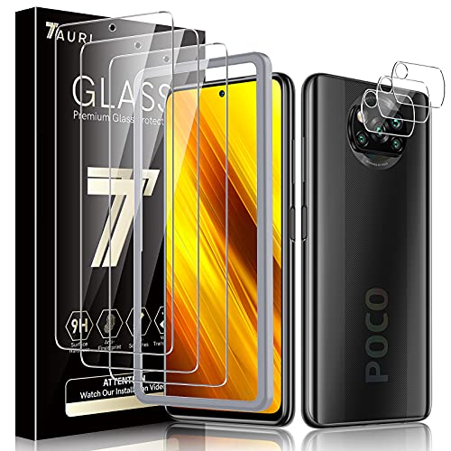 TAURI [3+3 Stück Schutzfolie Kompatibel Mit Xiaomi Poco X3 NFC und Poco X3 Pro Tempered Glass, 3 Stück Kameraschutz und 3 Stück Folie, Kratzfest Blasenfreie 9H Härte Klar HD Displayschutz Transparent von TAURI
