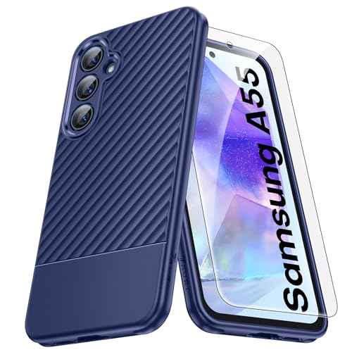 TAURI 3 in 1 für Samsung Galaxy A15 5G Hülle, [Militärischer Schutz] Stoßfest Schutzhülle Kratzfest Case mit 2 Stück Schutzfolie -Blau von TAURI