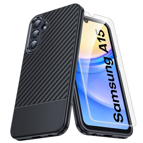 TAURI 3 in 1 für Samsung Galaxy A15 5G Hülle, [Militärischer Schutz] Stoßfest Schutzhülle Kratzfest Case mit 2 Stück Schutzfolie -Schwarz von TAURI