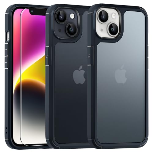 TAURI 5 in 1 Schutzhülle für iPhone 14, mit 2 Displayschutzfolie + 2 Kameraobjektivschutz, [stoßfest] [Militärischer Schutz] Schutzhülle gegen Fallenlassen - Matte Black von TAURI